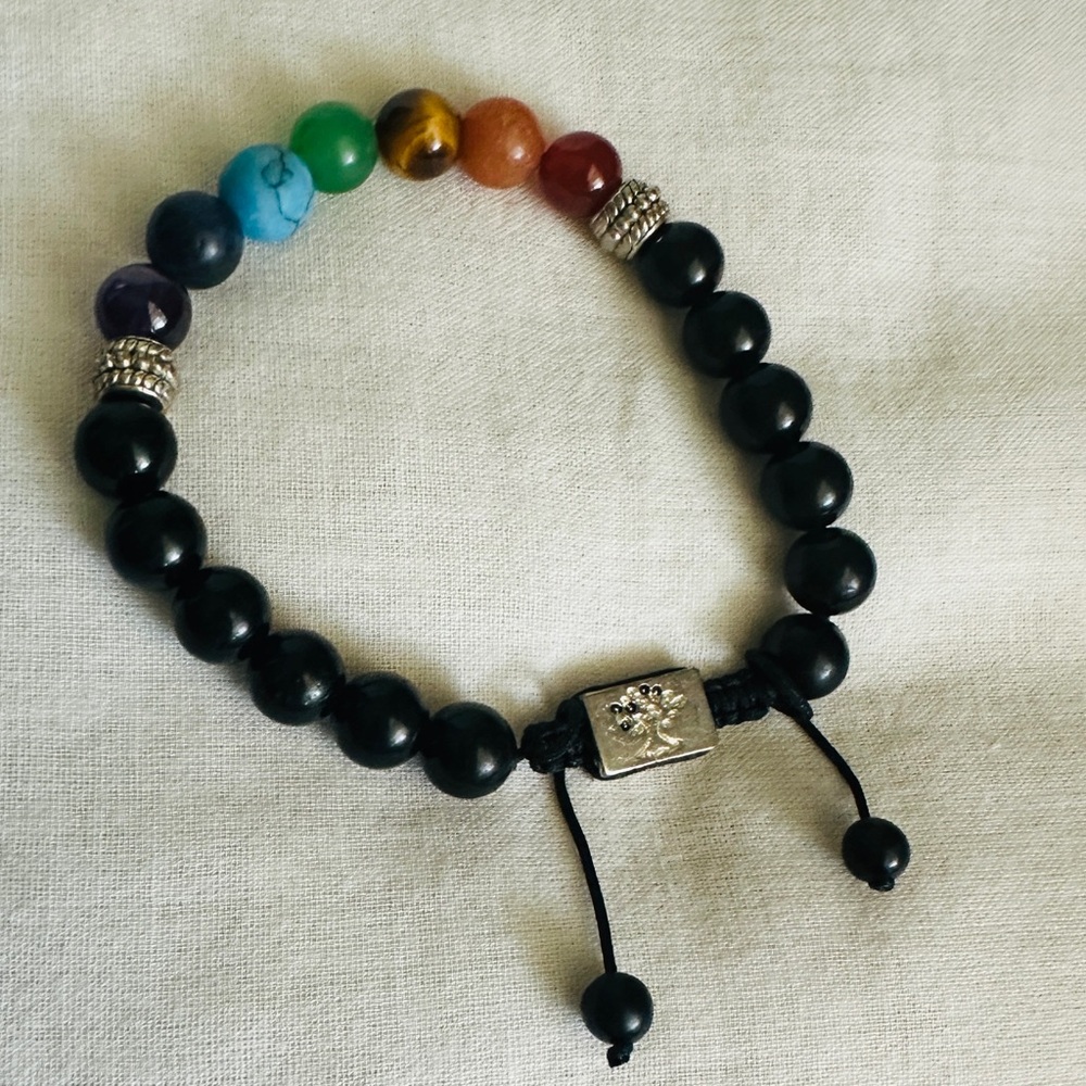 Multi Healing Lava Stone Adjustable 7 Chakras  W Silver Festival Bracelet